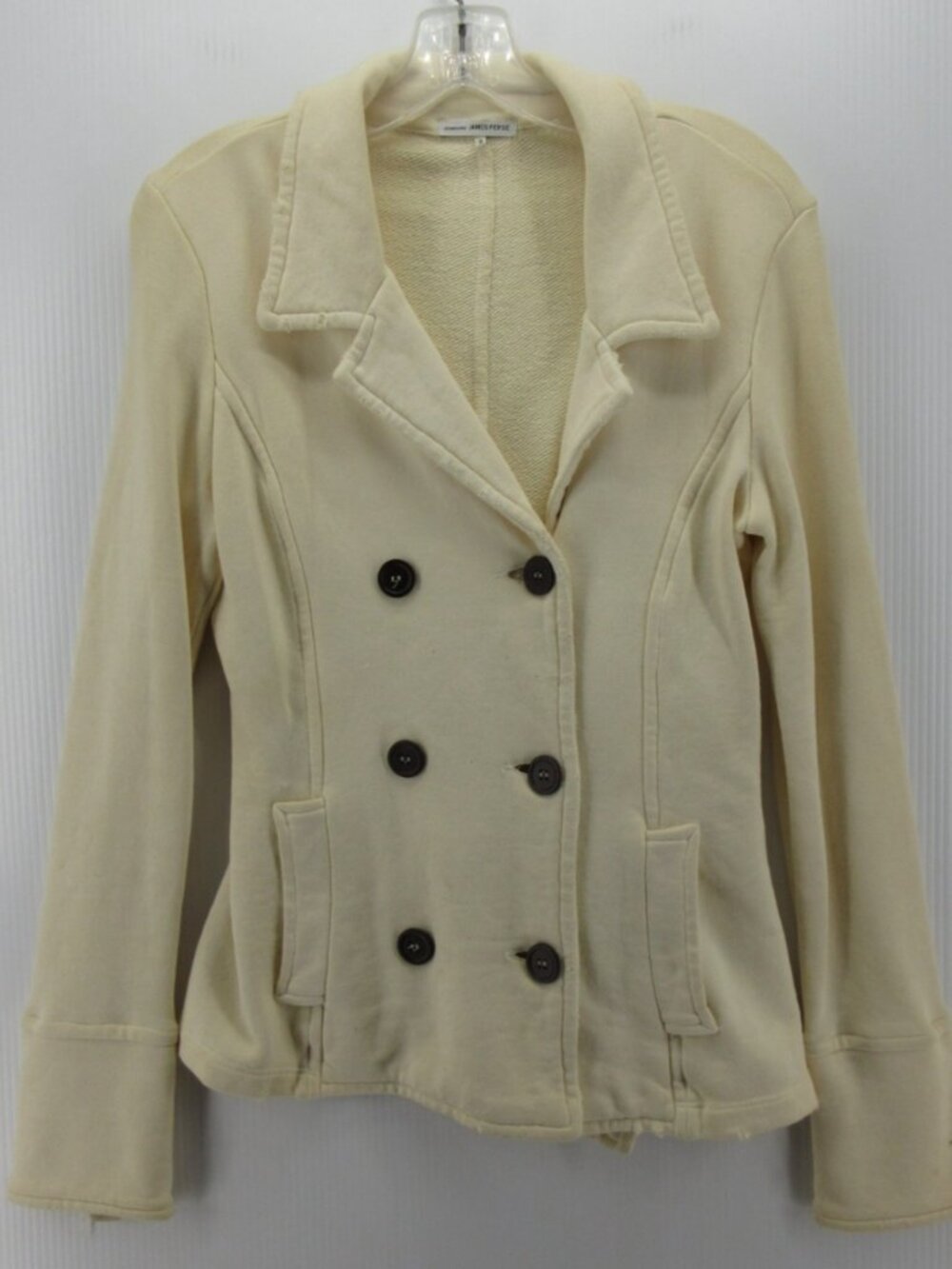James Perse Jacket 2 Cream Peacoat Double Breasted Belted Medium *